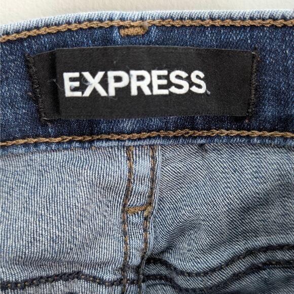 Express Skinny Ankle Jeans with Mid Rise Center Seam Slit Hem Medium Wash Size 6 - Picture 13 of 16